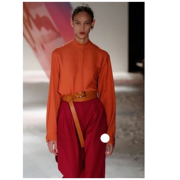 ROKSANDA Burnt Orange Two Tone Colorblock Button Down Wool Blend Shirtdress10 - Picture 1 of 10